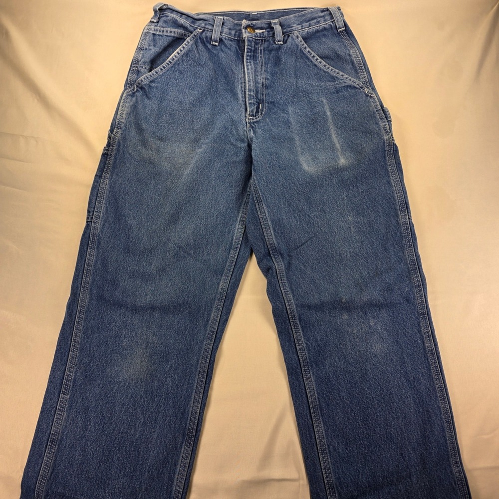 Carhartt Carpenter Jeans Mens Blue Denim Loose Fit Work Pants 30x29 see video